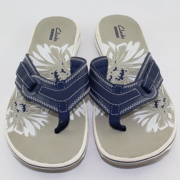 clarks flip flops blue